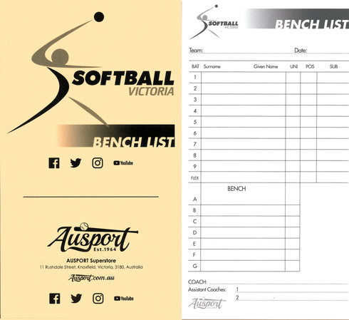 Softball Victoria Line Up Book
