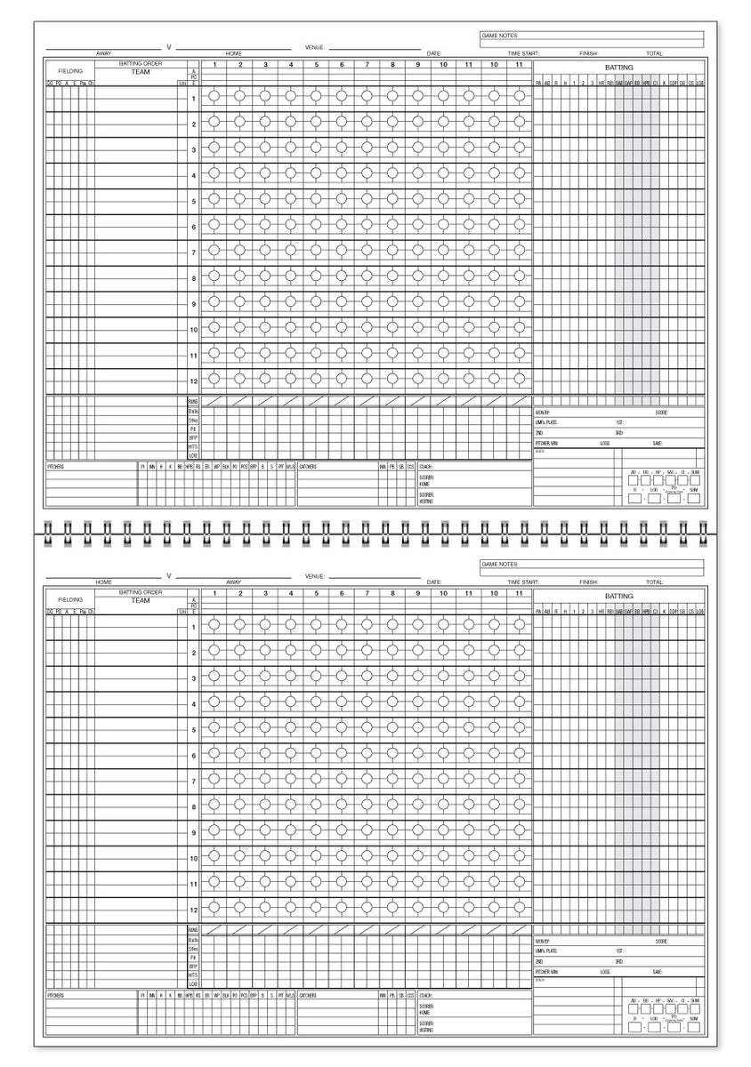 Baseball Victoria Official 12 Batter Score Book Ausport SuperStore